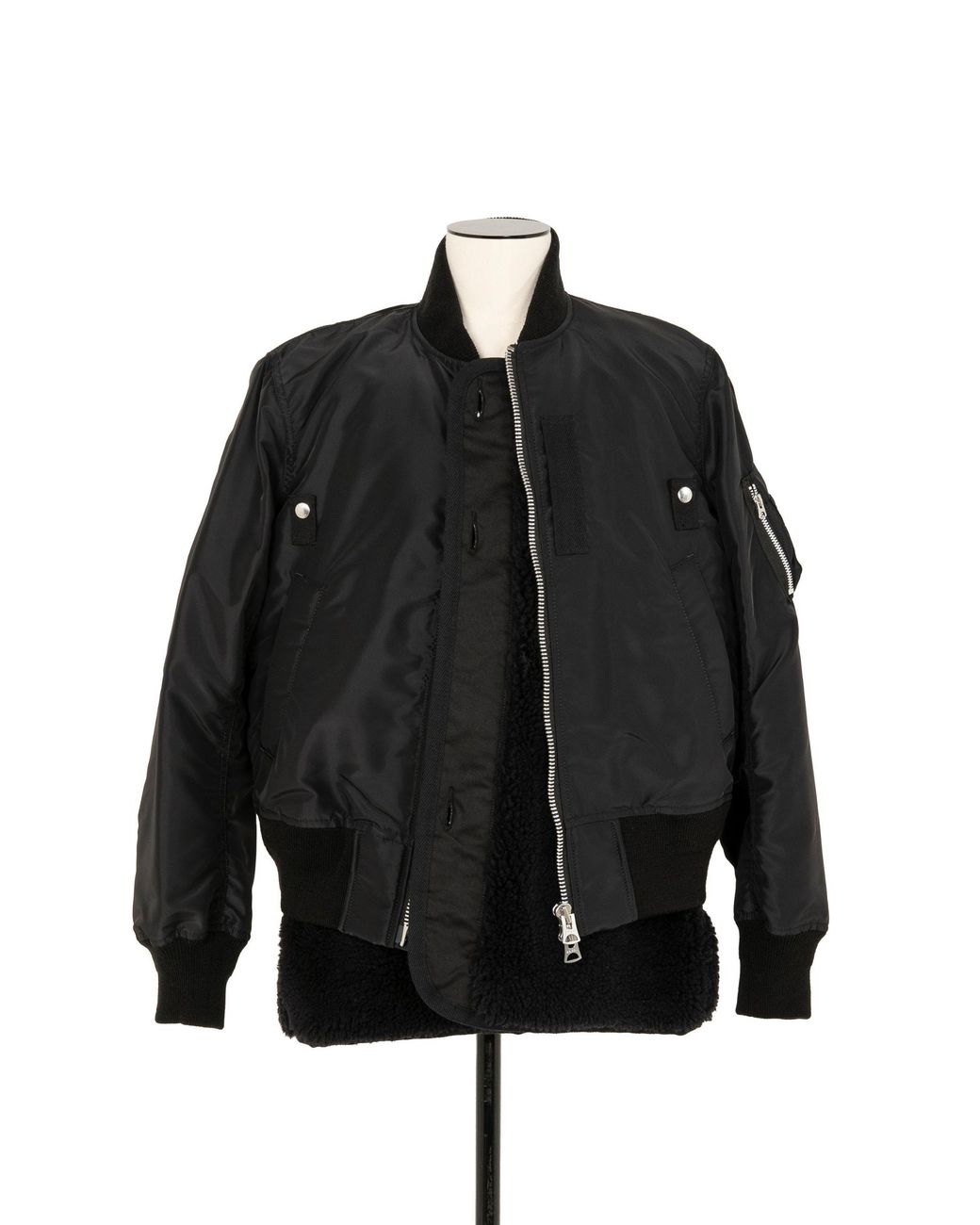 Sacai Black Buttoned Long-Sleeved Bomber Jacket for men