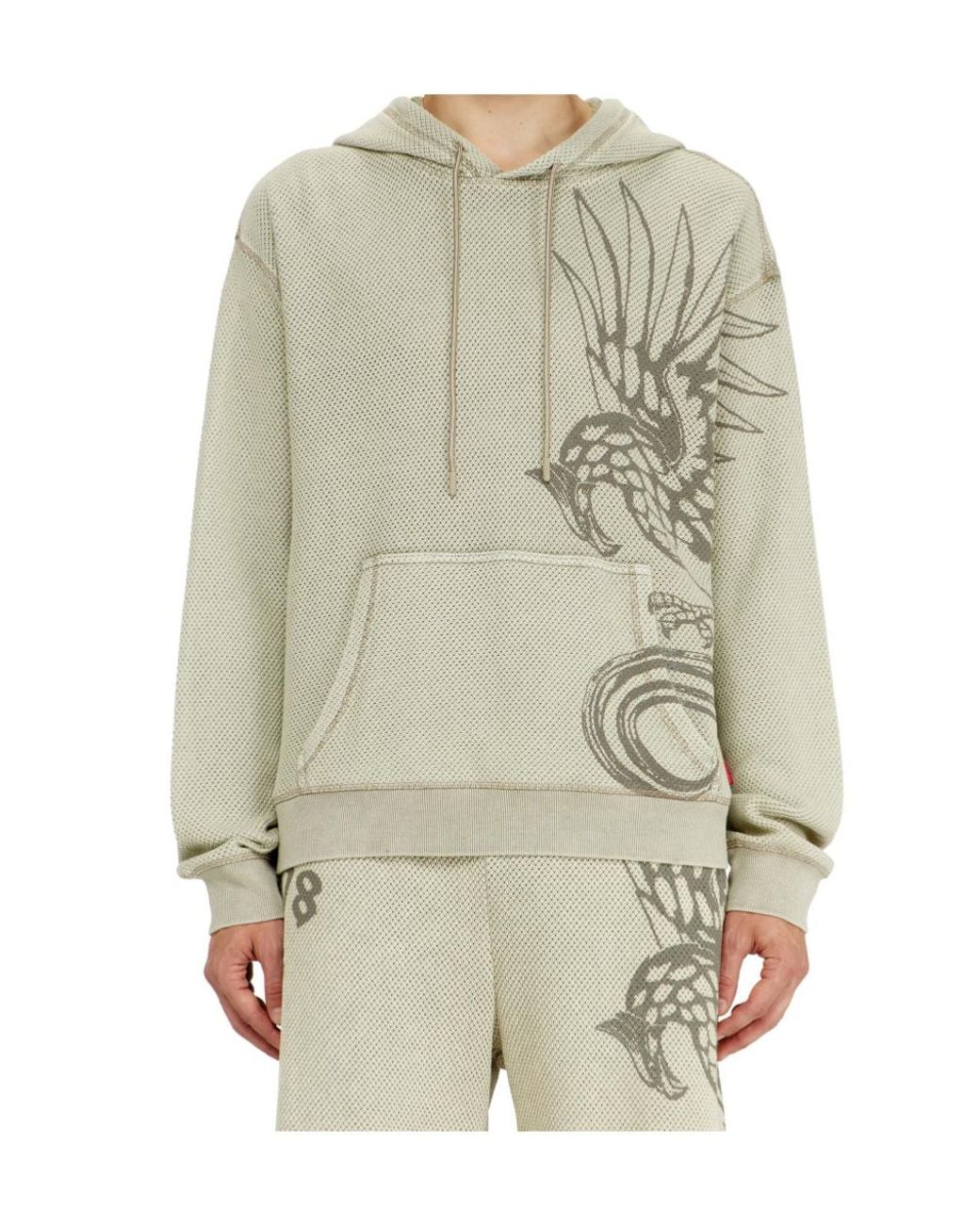 DIESEL White Long Sleeve Drawstring Hoodie for men