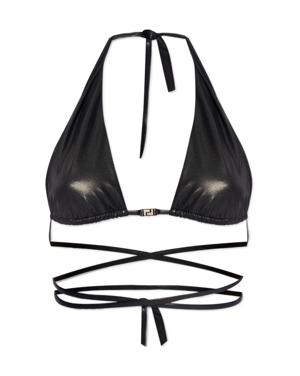 Versace Black Greca-Detailed Triangle Bikini Top