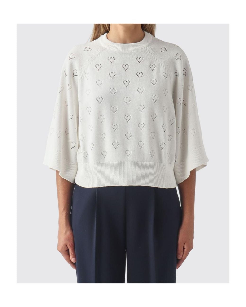 Twinset Gray Heart-Pointelle Raglan-Sleeve Knit