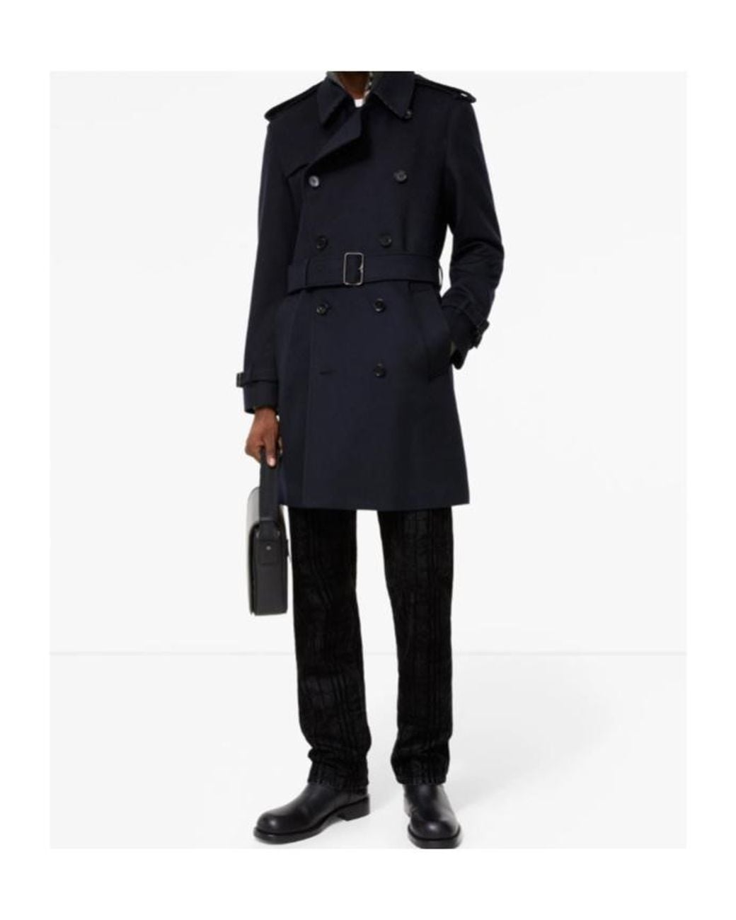 Burberry Blue Mid-Length Cashmere Hastings Trench Coat for men