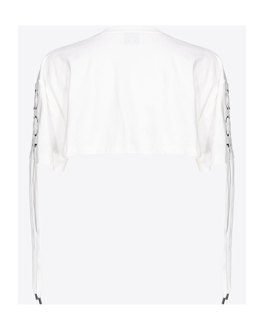 Pinko White Lace-Up Cropped T-Shirt