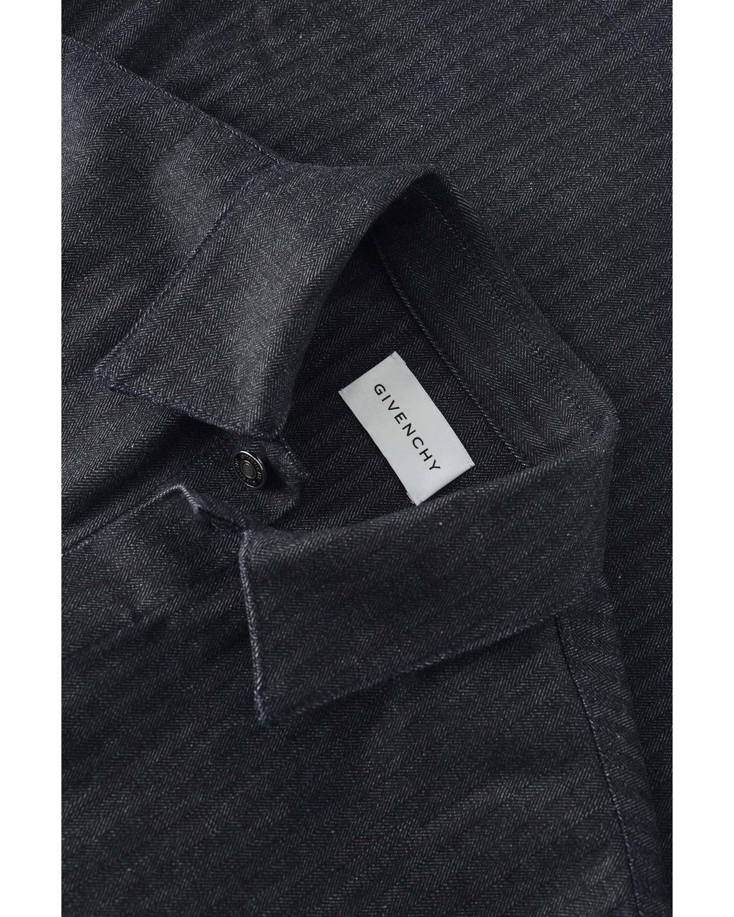 Givenchy Black Paris Logo Embroidered Denim Shirt for men