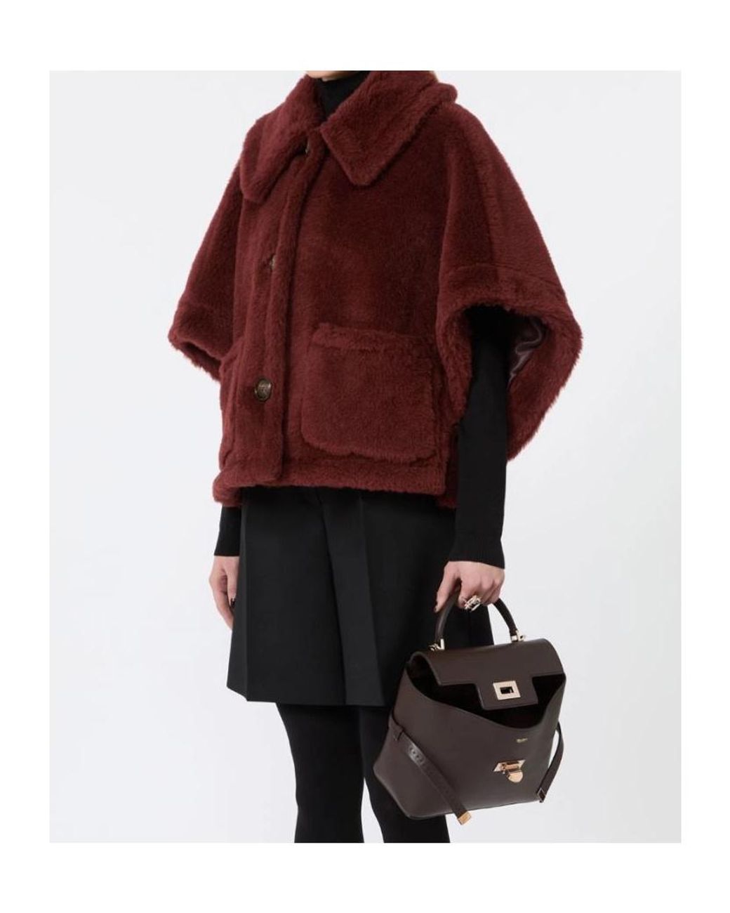 Max Mara Red Teddy Button-Up Short-Sleeved Cape