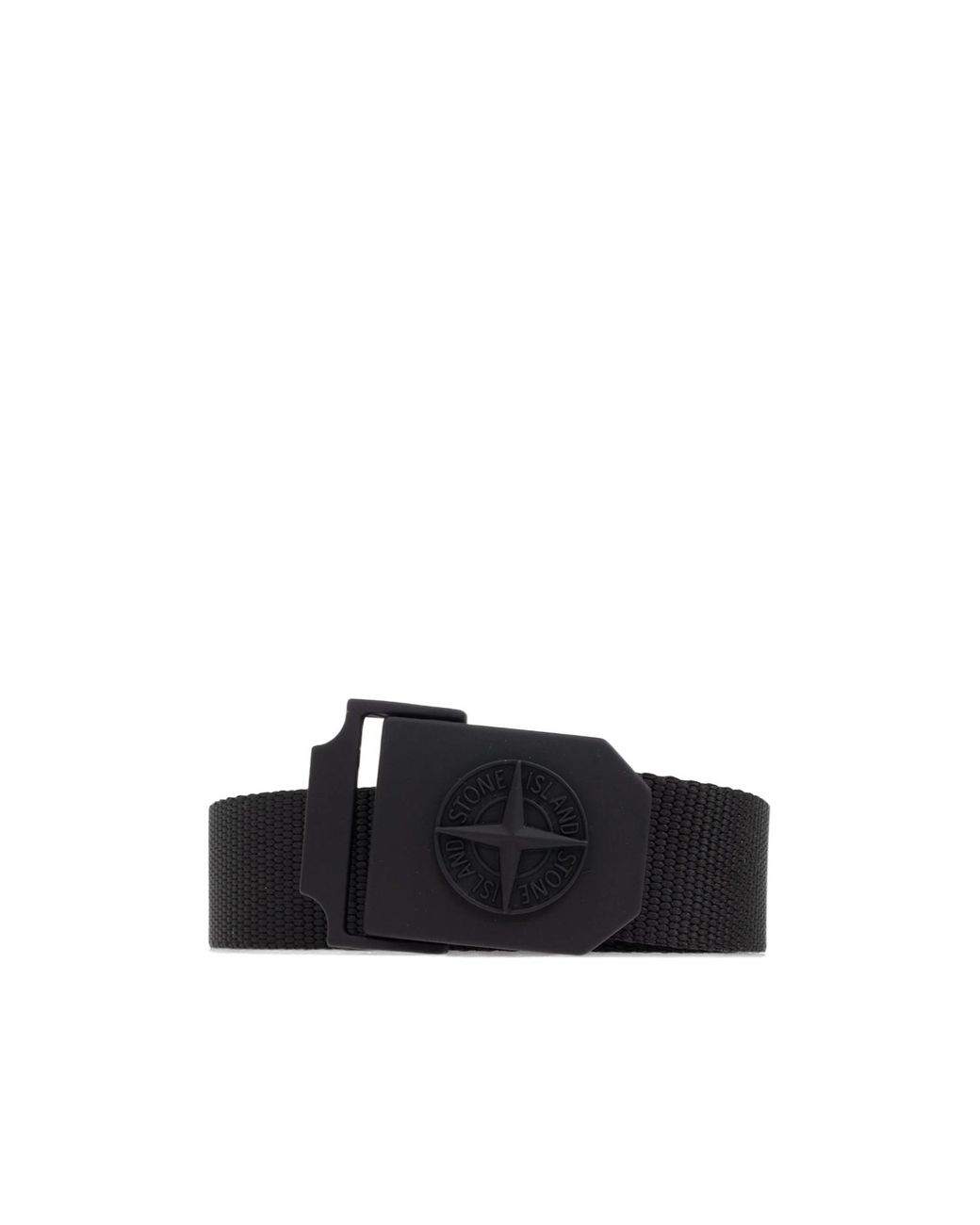 Stone Island Black Logo Compass Box Buckle Belt for men
