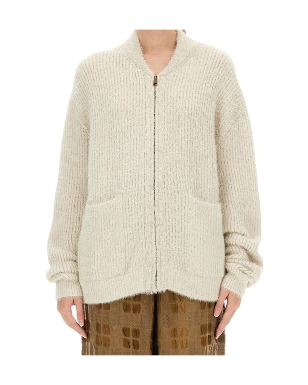 Uma Wang Natural Long-Sleeved Knitted Cardigan