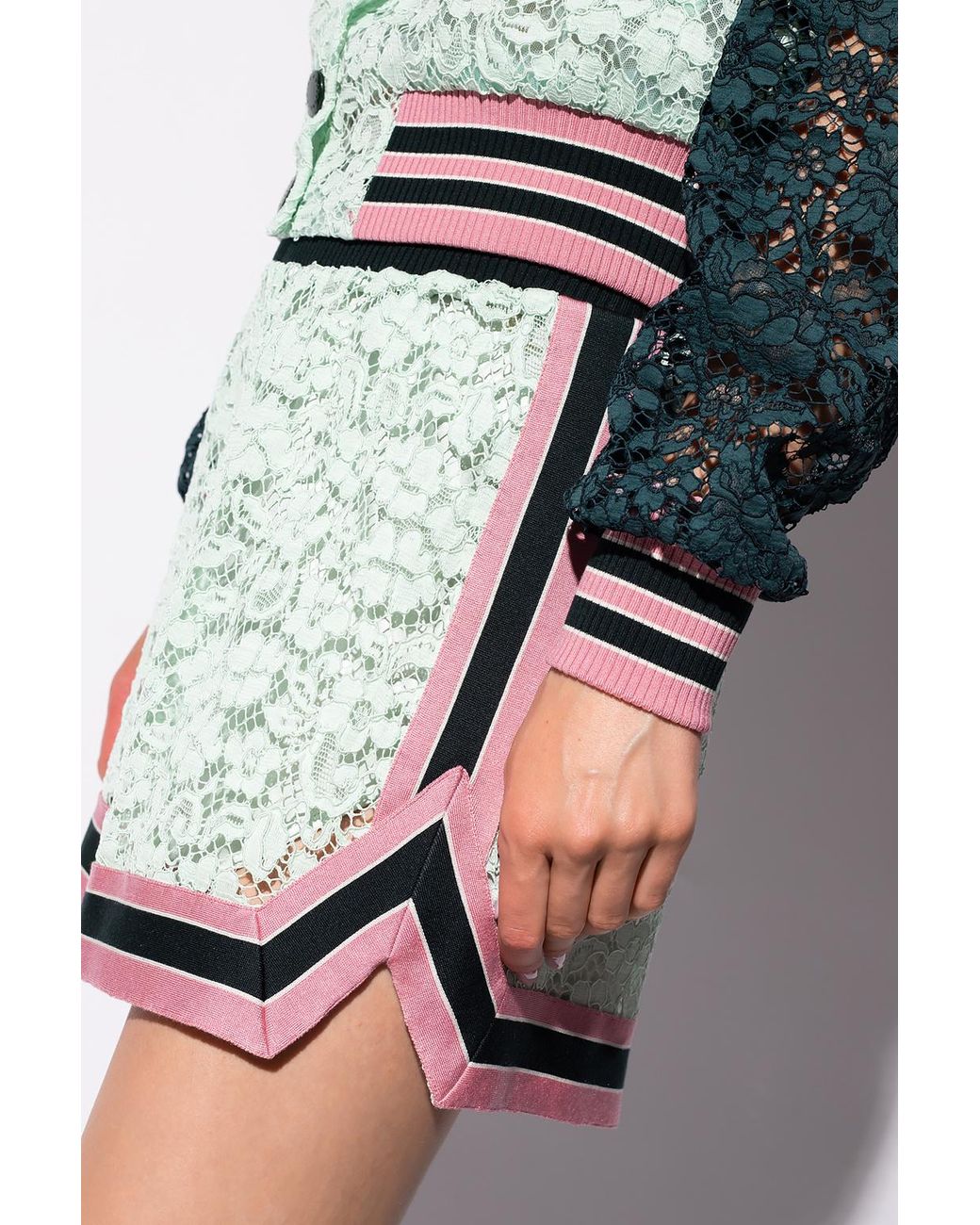 Dolce & Gabbana Green Contrast Trim Lace Shorts