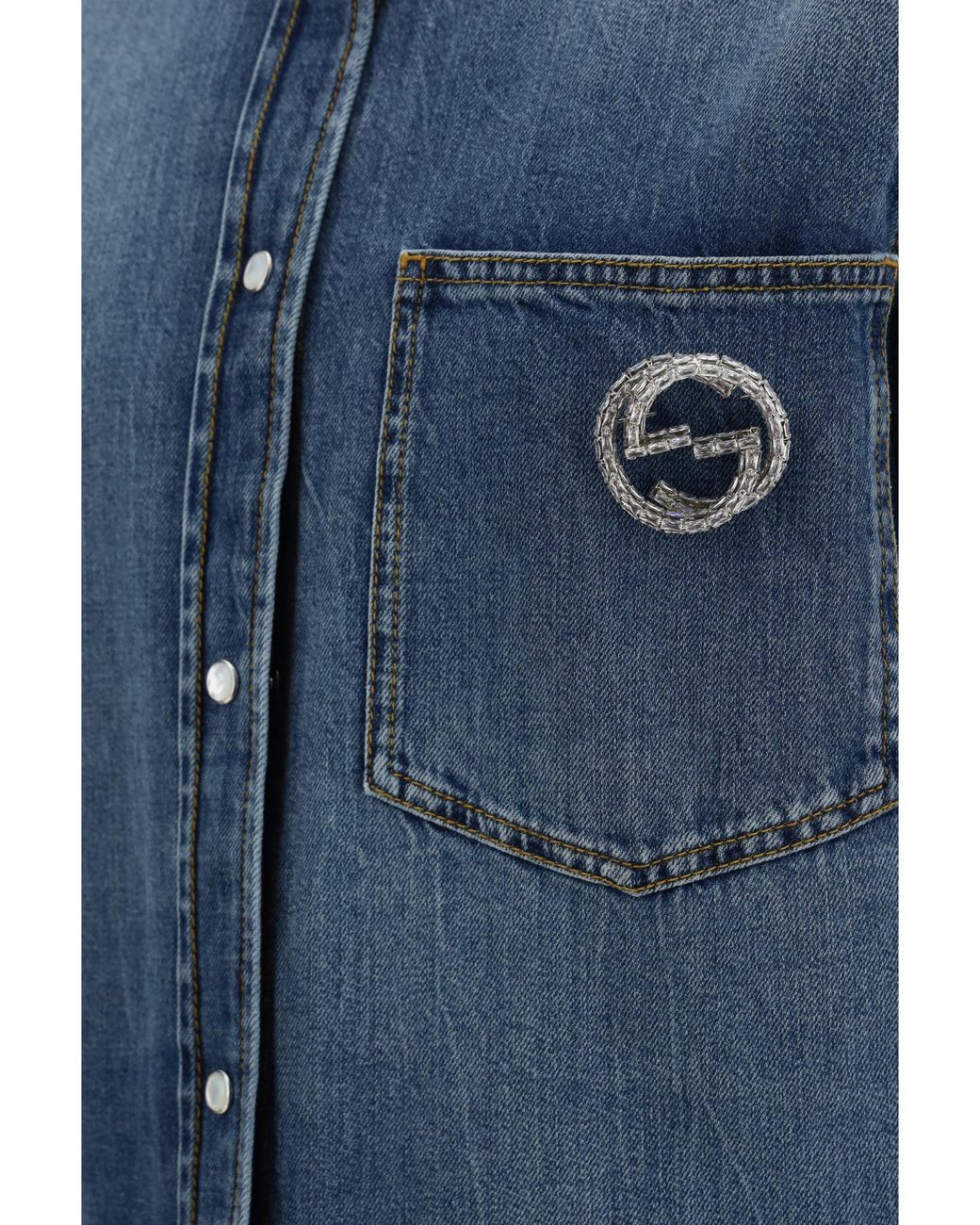 Gucci Blue Logo Plaque Collared Long-Sleeve Shirt
