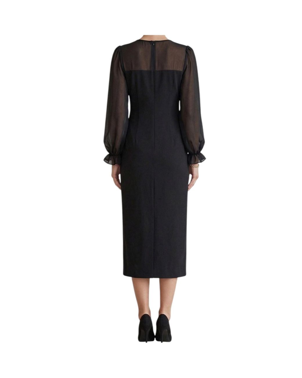 Dolce & Gabbana Black Puff Sleeved Midi Dress