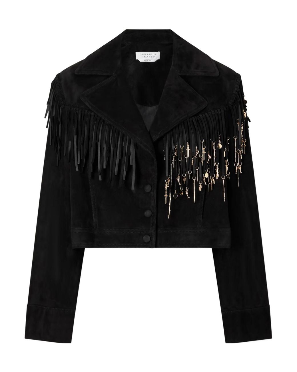 Gabriela Hearst Black Azra Fringed Leather-Trimmed Embellished Suede Jacket