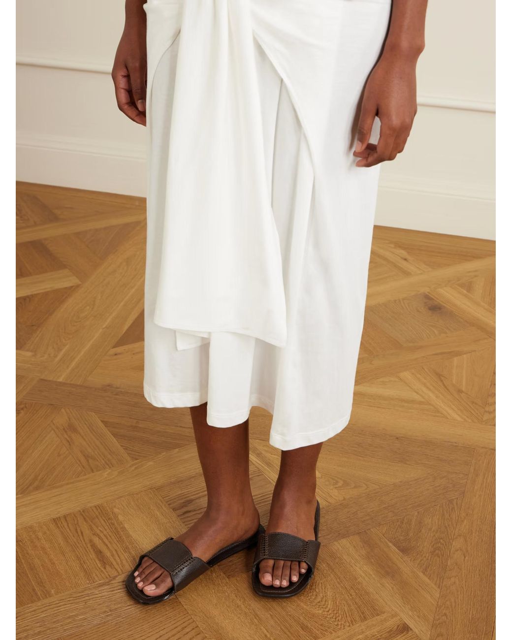 Totême Brown Textured-Leather Slides