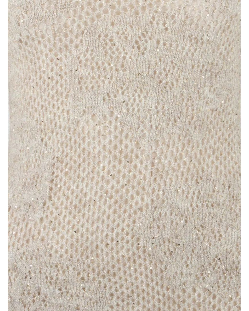 Brunello Cucinelli Natural Sequin-Embellished Open-Knit Midi Dress
