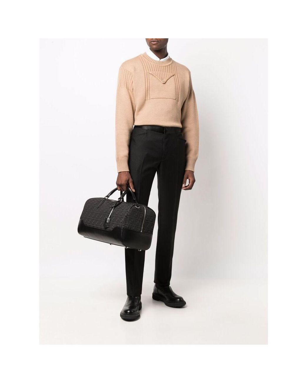 Fendi Black Ff Jacquard Medium Duffle Bag for men