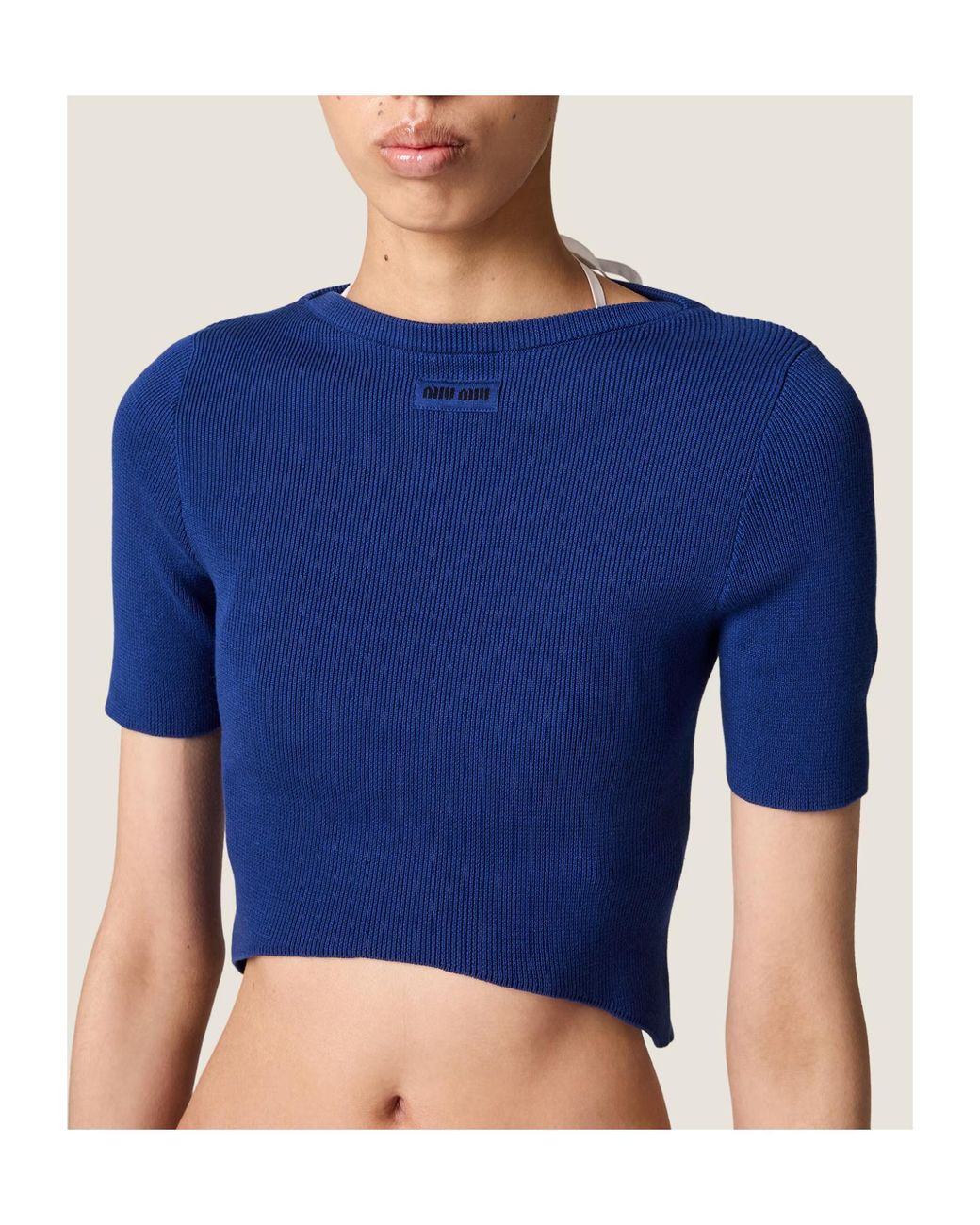 Miu Miu Blue Cotton Boat Neck Sweater