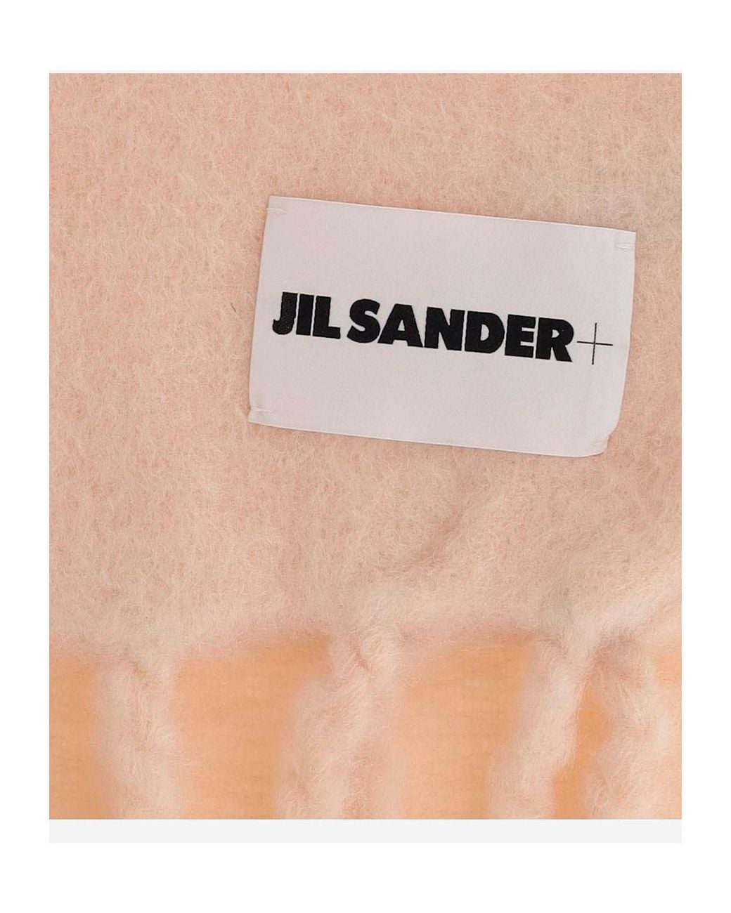 Jil Sander White Logo Patch Fringed Scarf