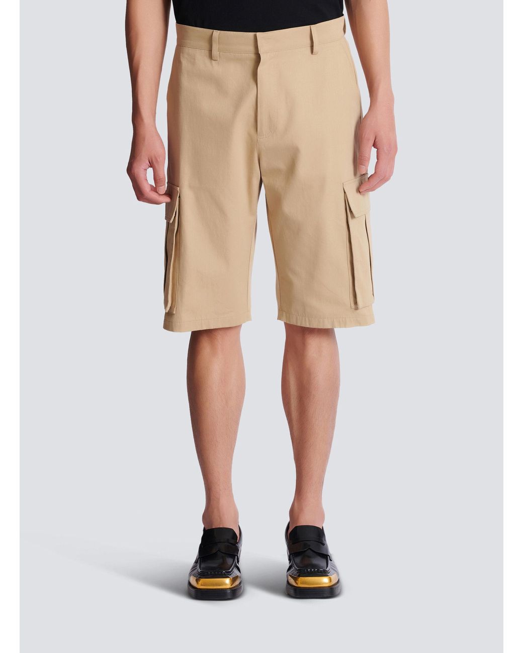 Balmain Natural Cotton Canvas Cargo Bermuda Shorts for men
