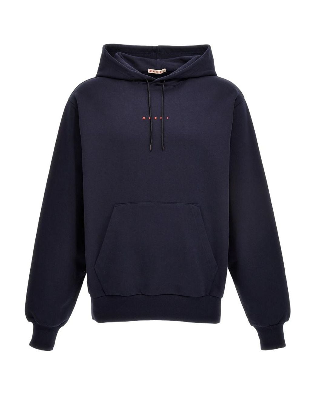 Marni Blue V-Neck Hoodie For Featuring A Kangaroo Pocket And Logo for men