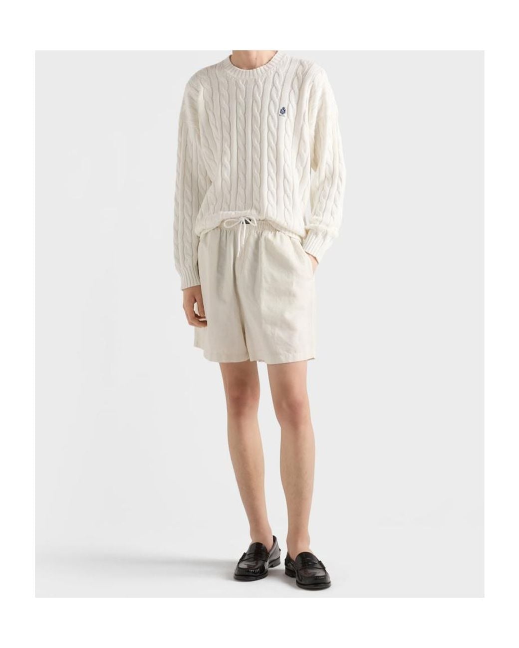 Prada White Logo-Embroidered Crewneck Jumper for men