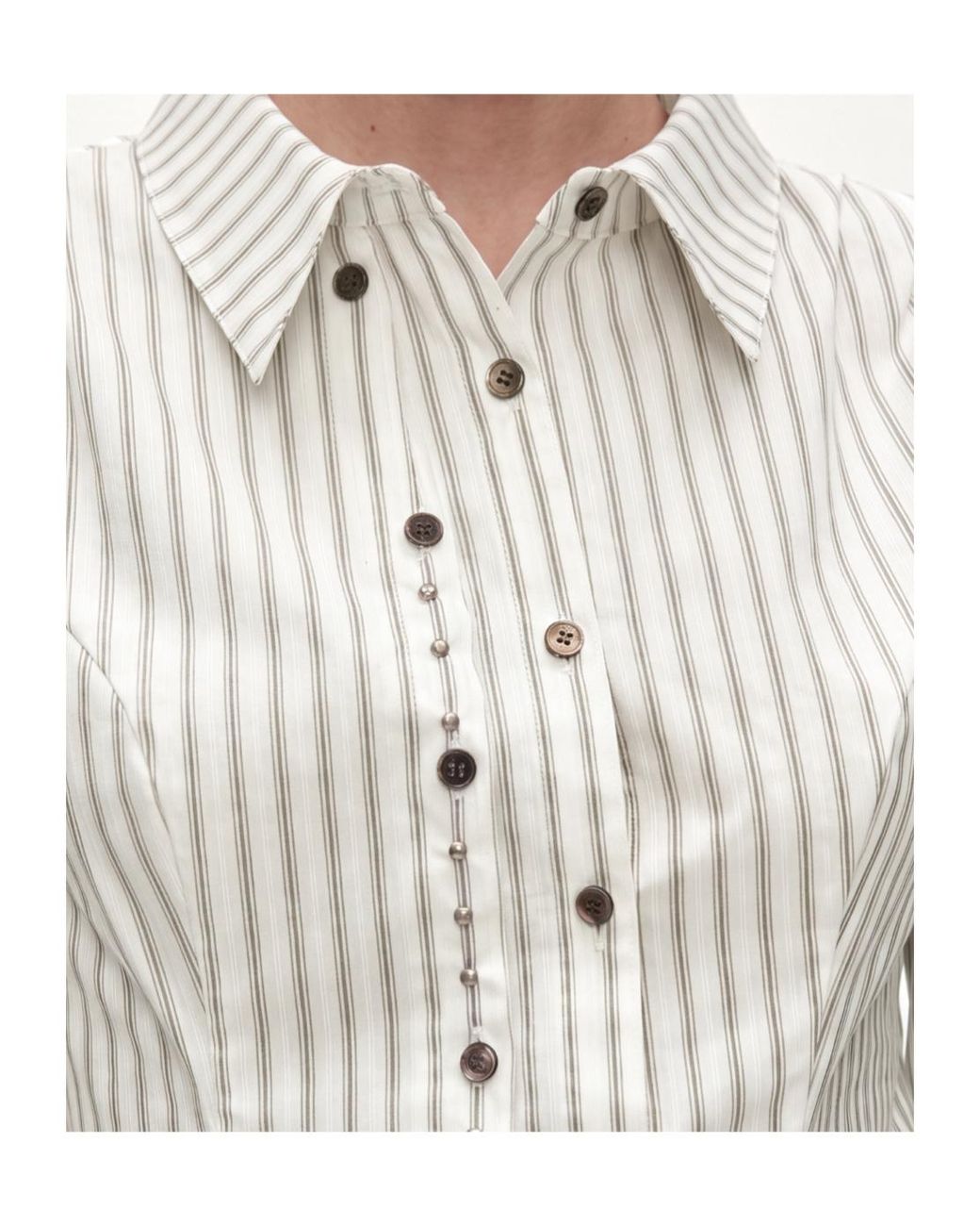 ANDERSSON BELL White Asymmetric Studded Stripe Shirt