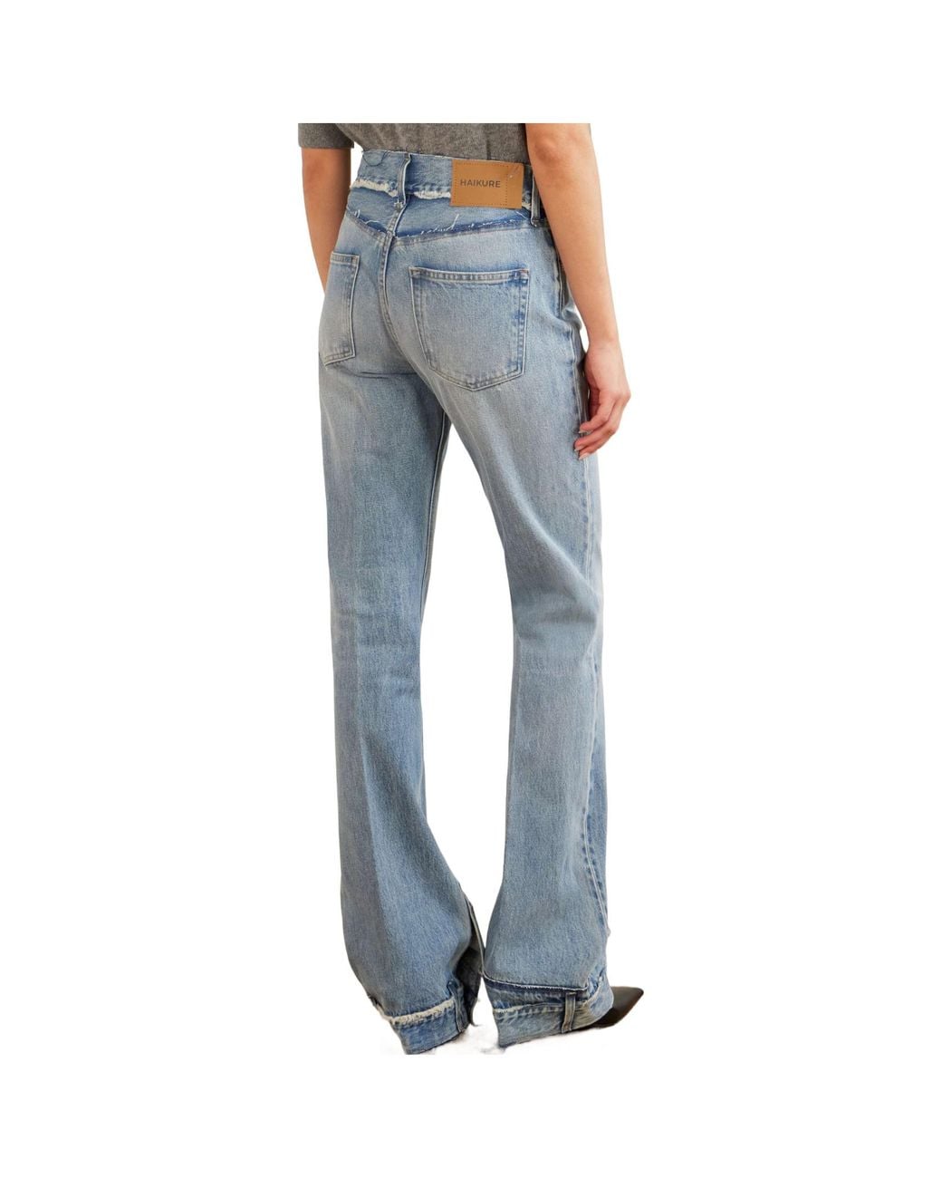 Haikure Blue Flora Distressed Mid-Rise Flared Jeans