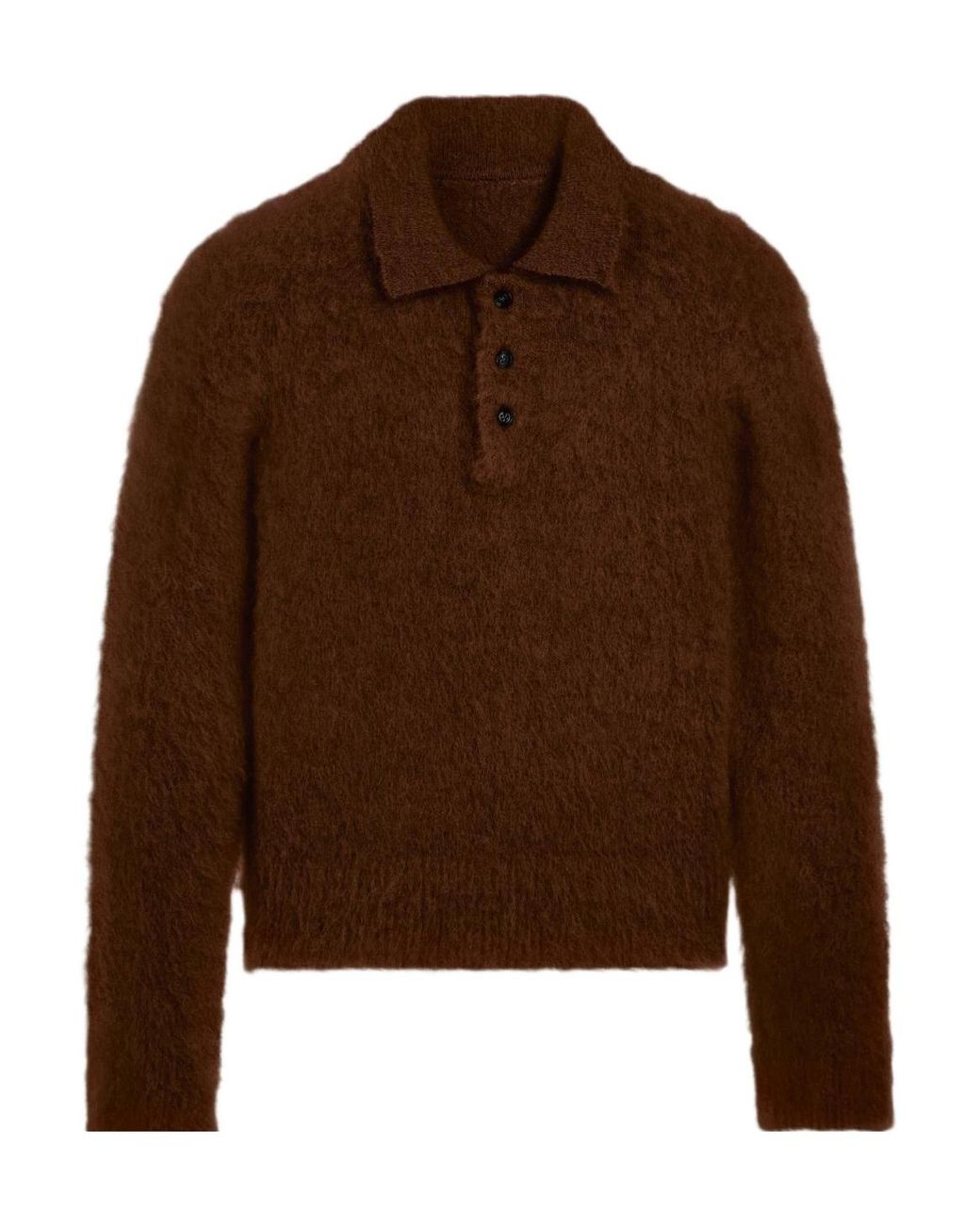 AMI Brown Brushed-Finish Polo-Collar Jumper for men