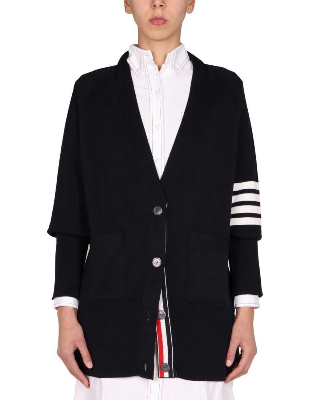 Thom Browne Blue 4-Bar Long Sleeved Knit Cardigan