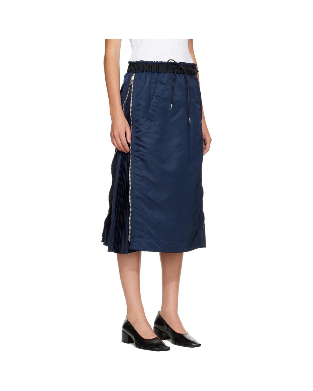 Sacai Blue Pleated Midi Skirt