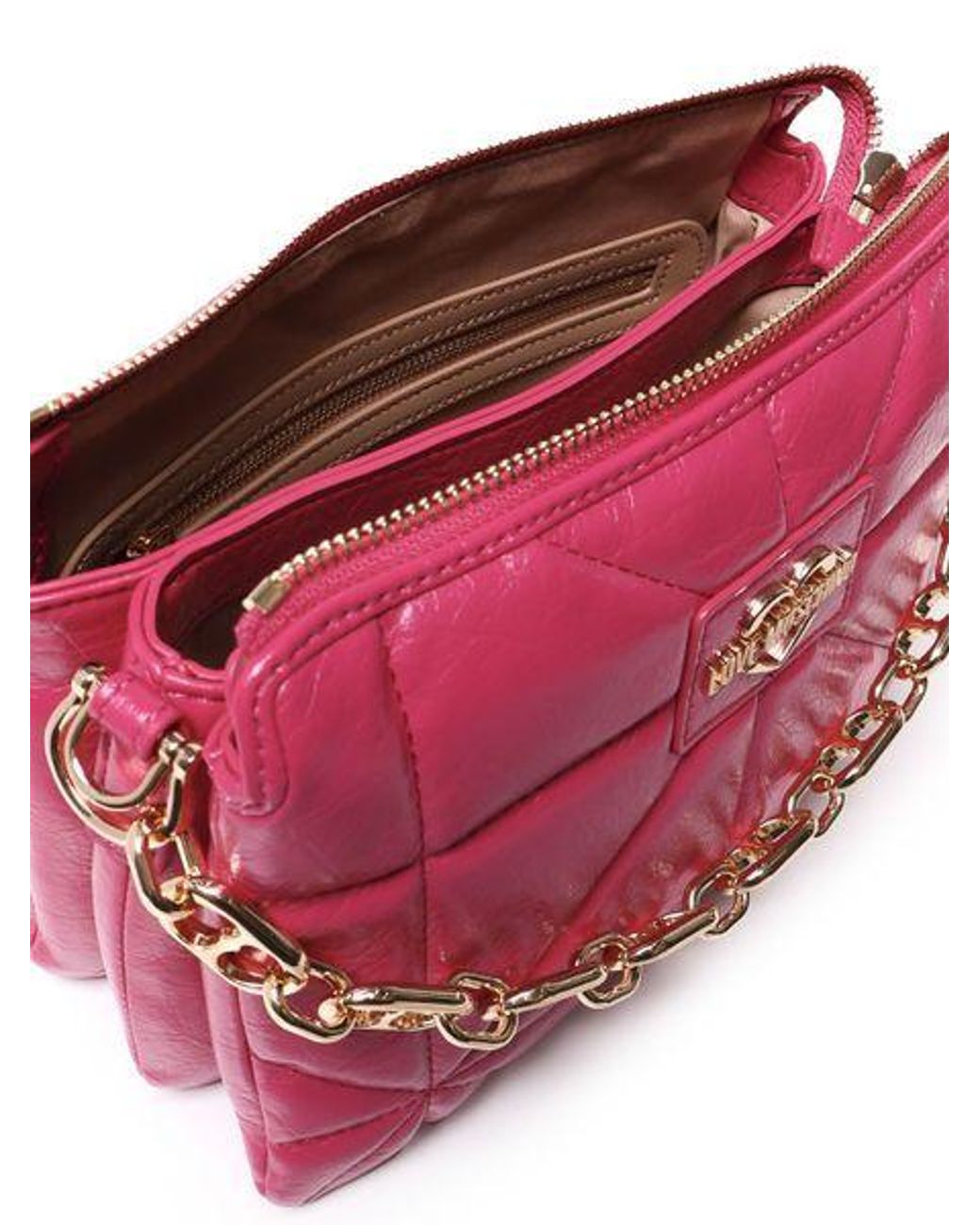 Moschino Pink Love Geometric Quilted Shoulder Bag