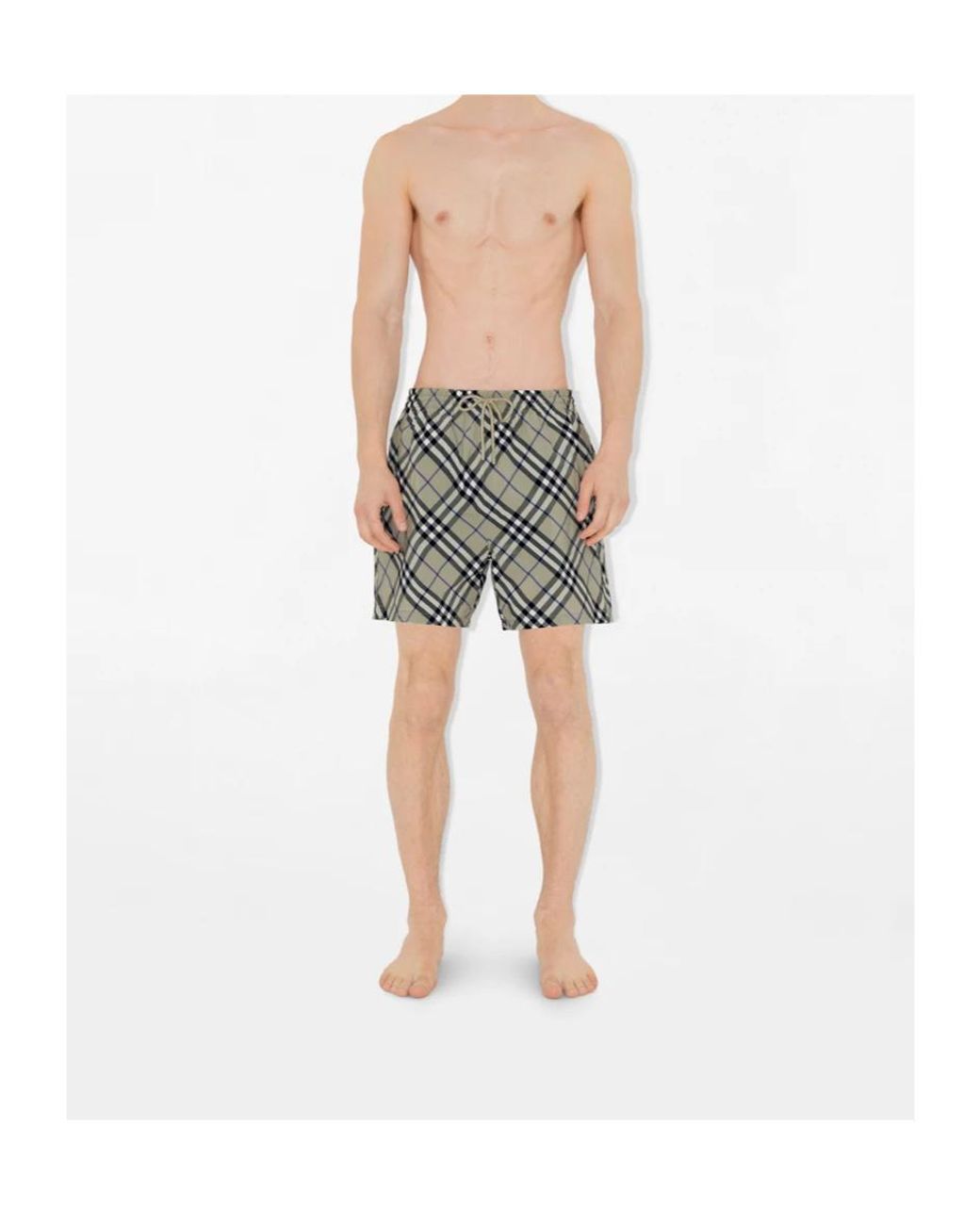 Burberry Gray Checked Drawstring-Waist Swim Shorts for men