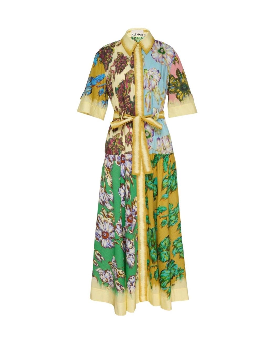 ALÉMAIS Green Jerry Floral-Printed Belted Maxi Shirt Dress