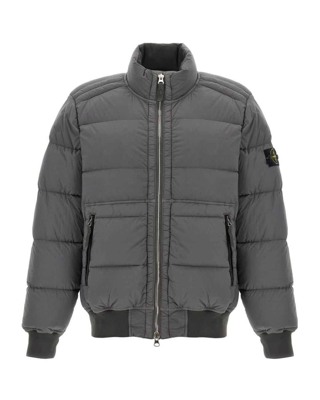 Stone Island Gray Quilted Padded Jacket With High Collar And Distinctive Patch for men