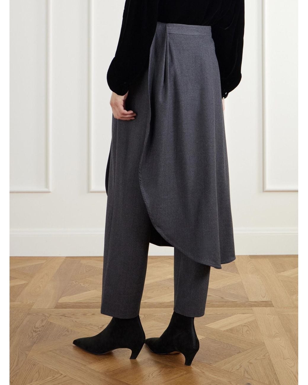 Maria McManus Gray Wrap-Effect Lannel Straight-Leg Pants