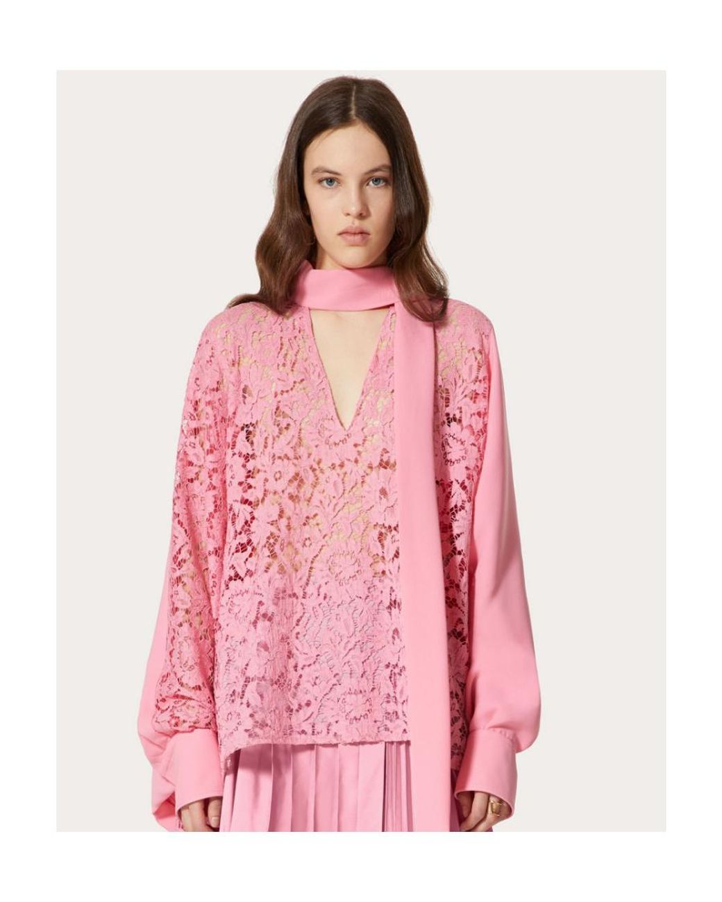 Valentino Pink Lace-Front Blouse