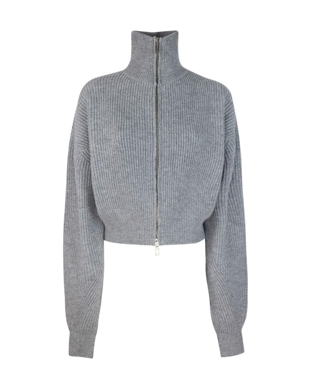 Sportmax Gray Zip-Up High Neck Cardigan