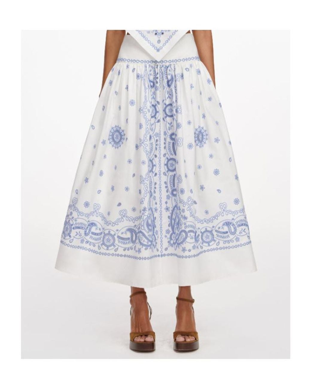 Self-Portrait Blue Embroidered Midi Skirt