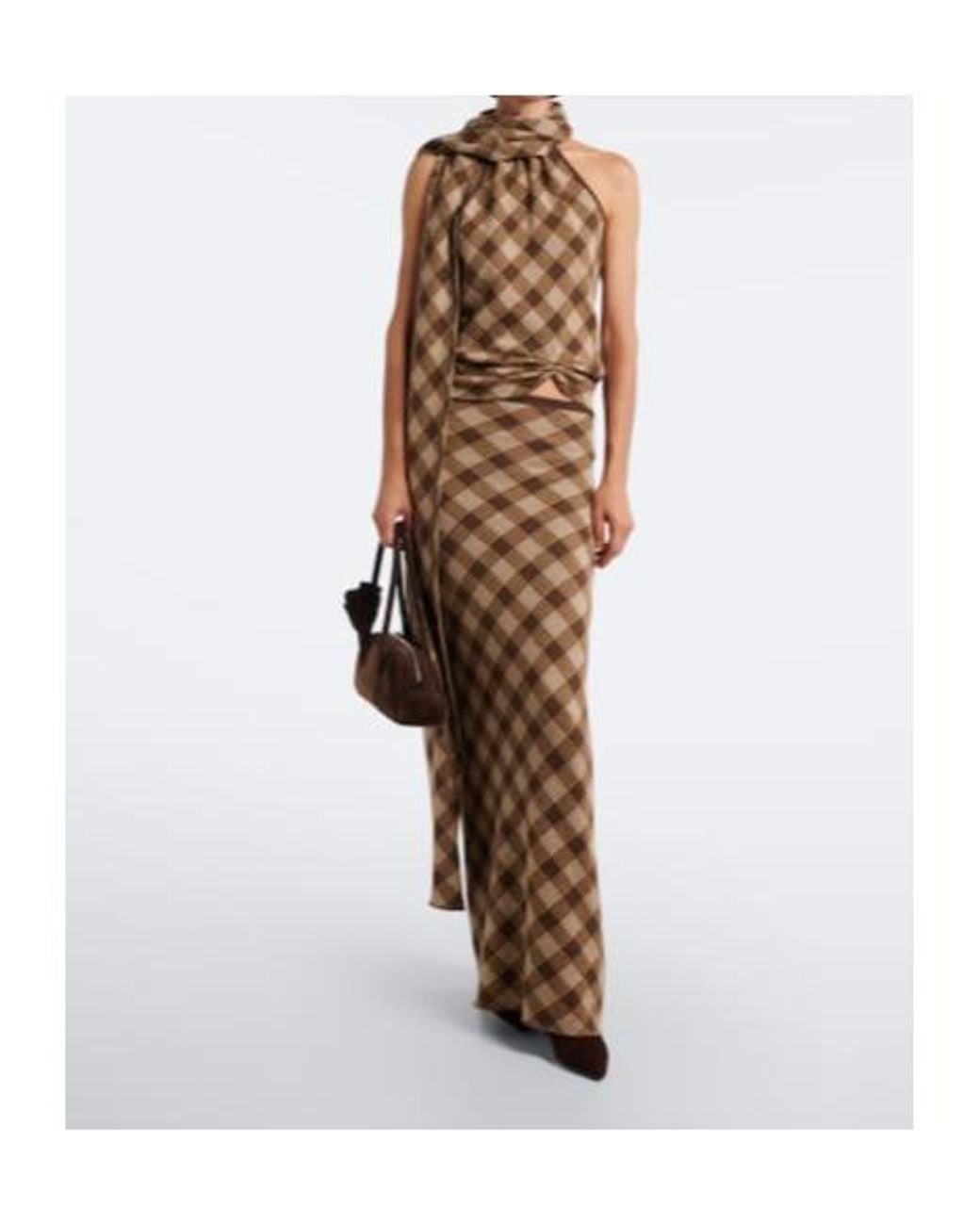 AYA MUSE Natural Kae Plaid Midi Skirt