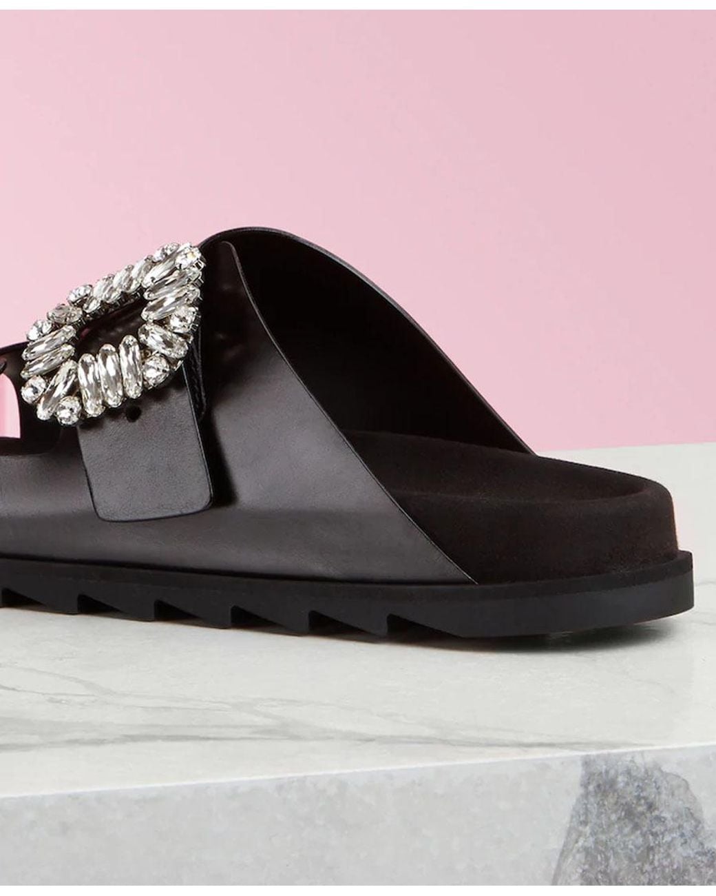 Roger Vivier Black Slidy Viv' Buckle Open Toe Mules