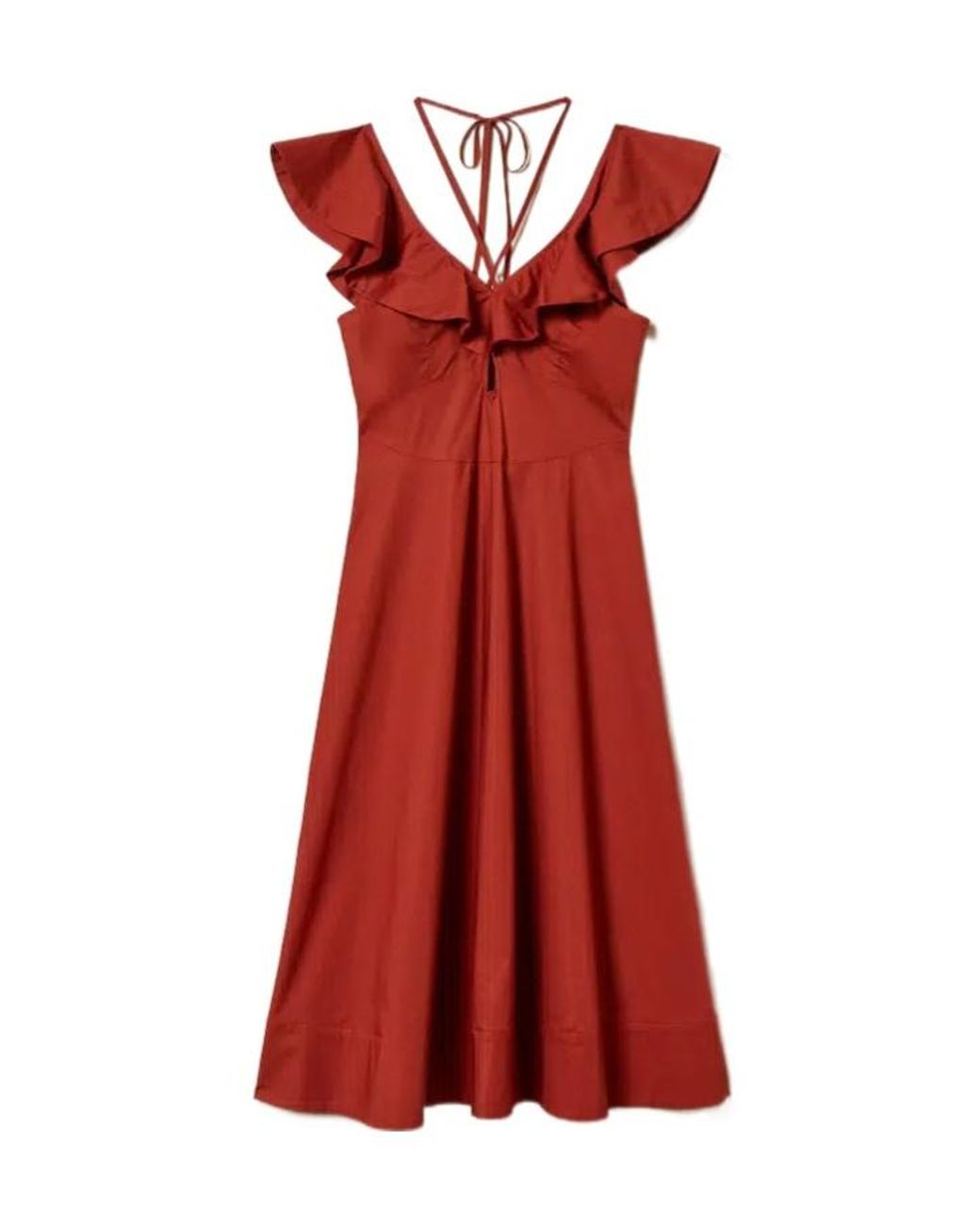 Twinset Red Ruffled Open-Back Midi Dress