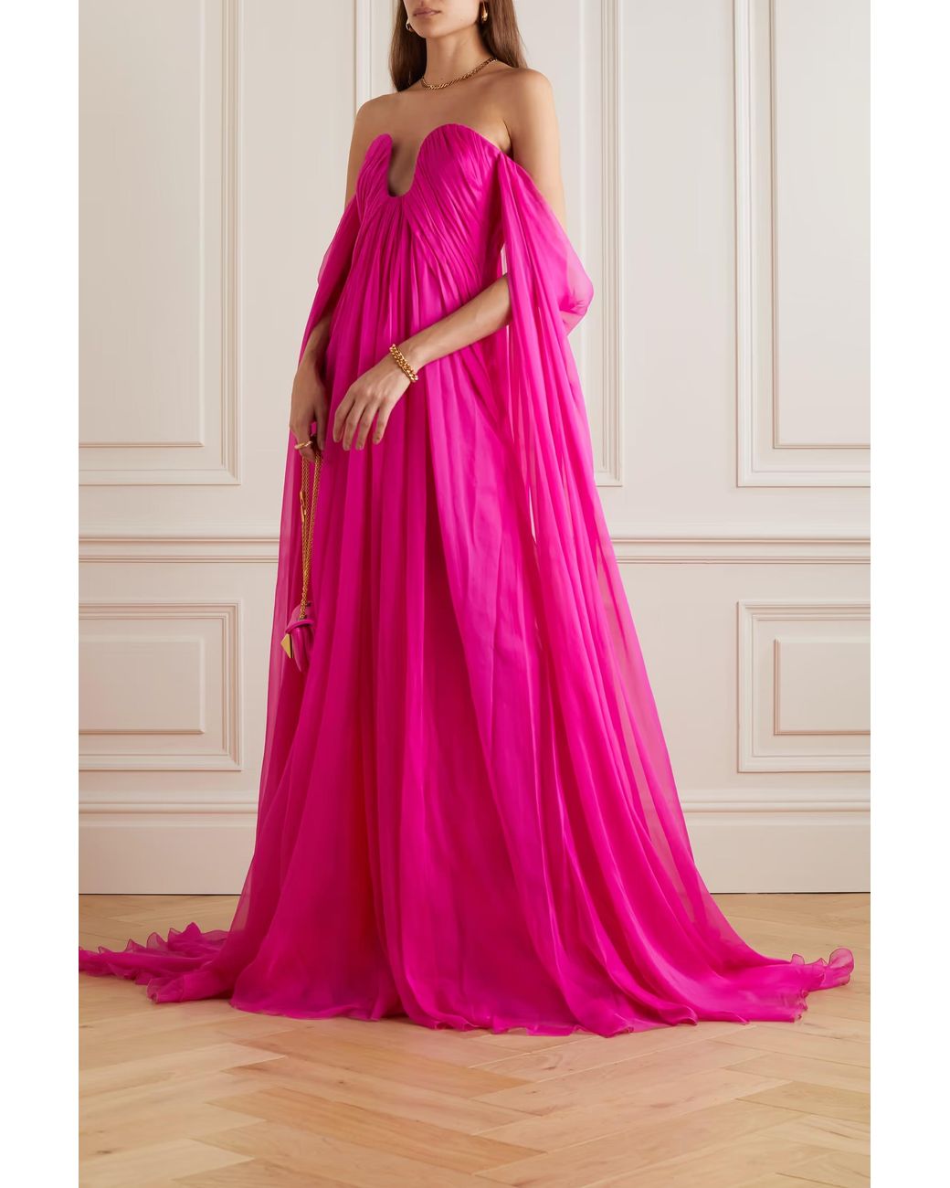 Valentino Pink Strapless Pleated Silk Chiffon Dress Dress