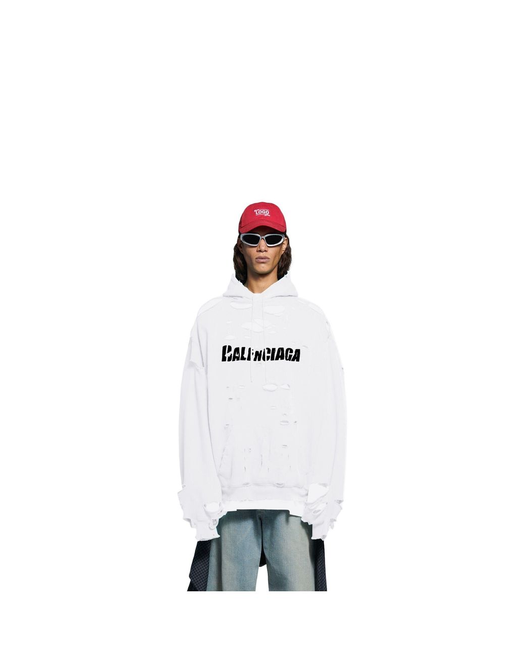 Balenciaga White Hoodie Caps Destroyed for men
