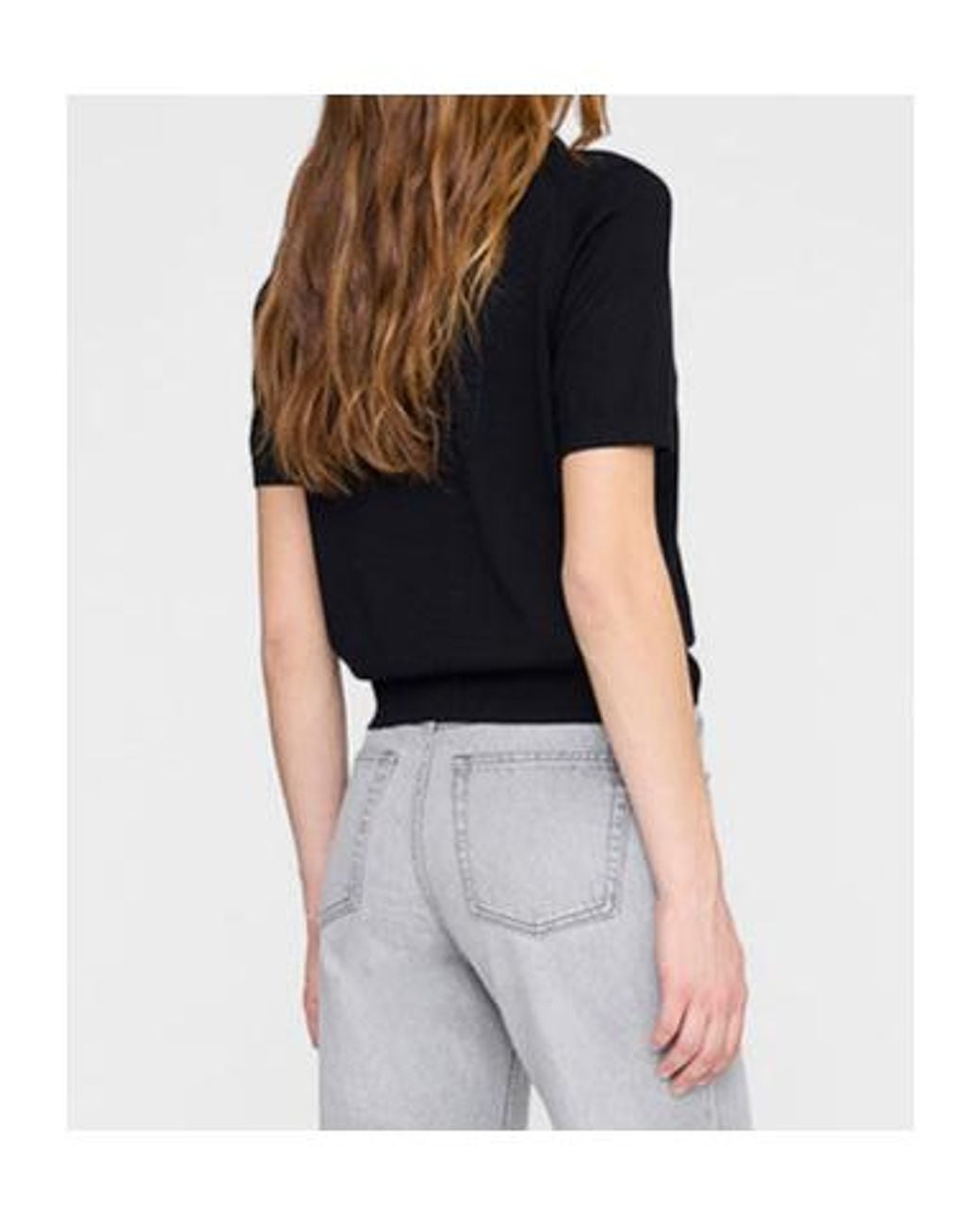 Anine Bing Black Fine-Knit Polo Shirt