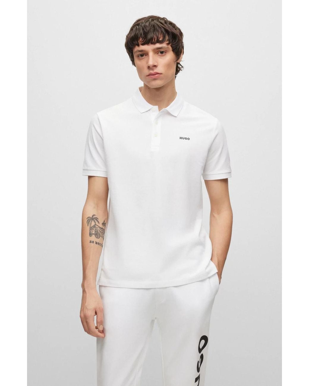 Boss White Hugo Donos Logo Polo Shirt for men