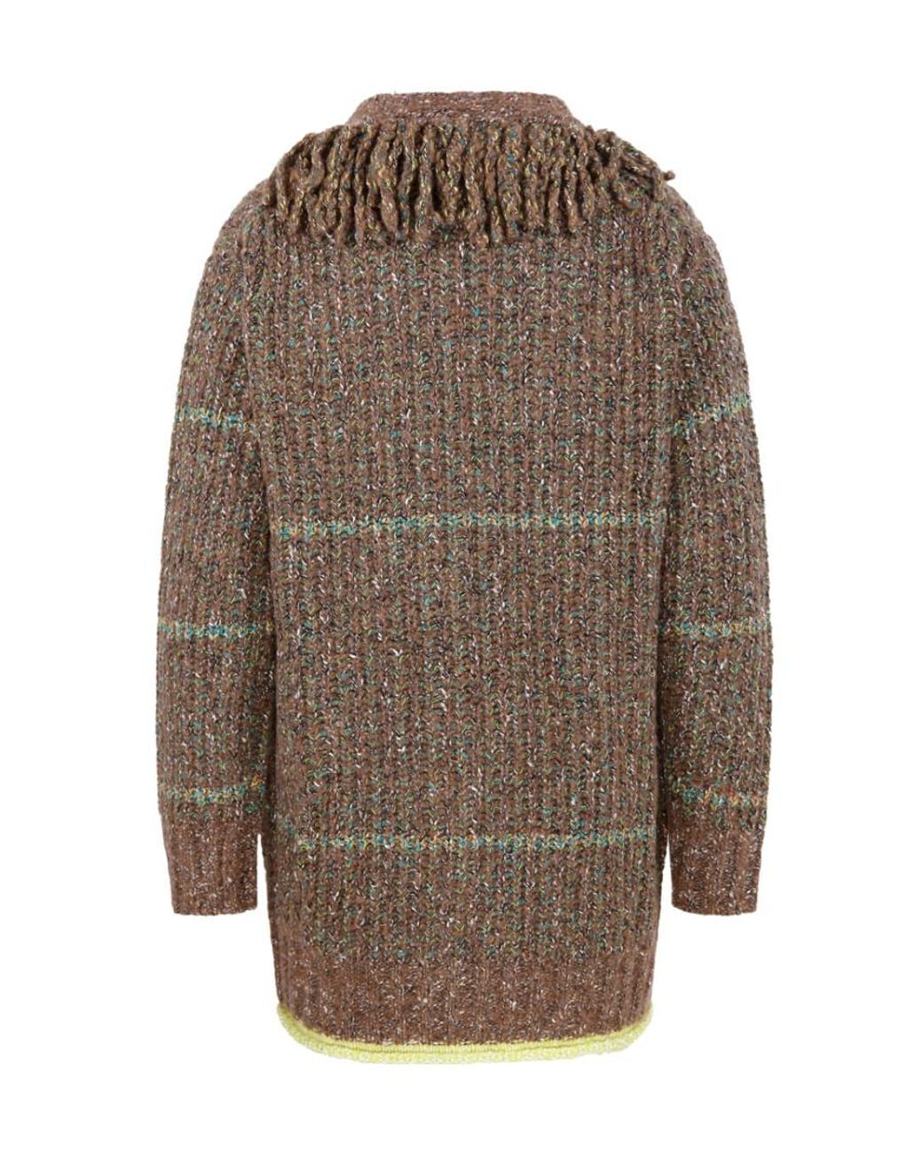 Stella McCartney Multicolor V-Neck Long-Sleeved Tweed Cardi-Coat
