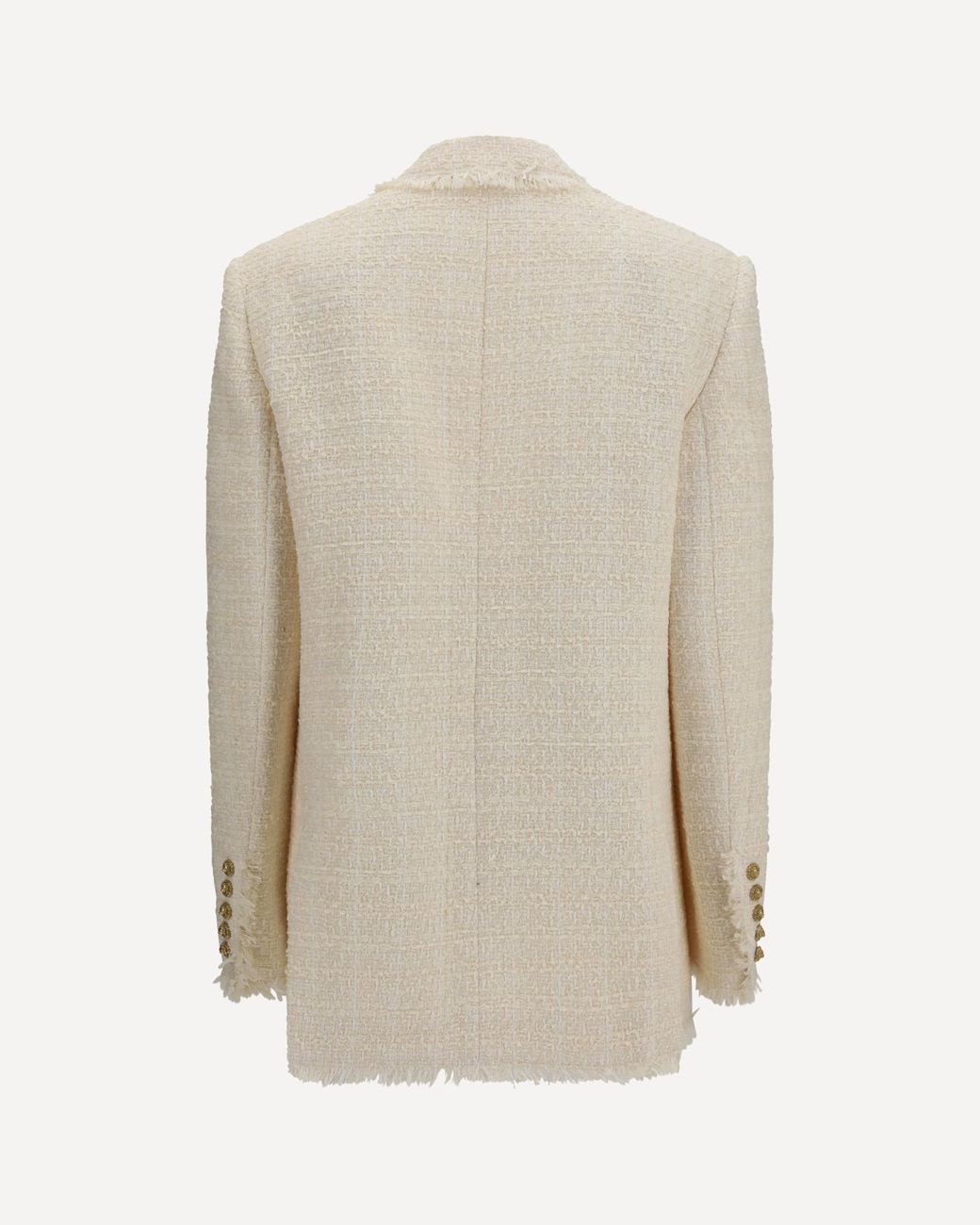 Balmain White Double-Breasted Fringed Trim Jacket