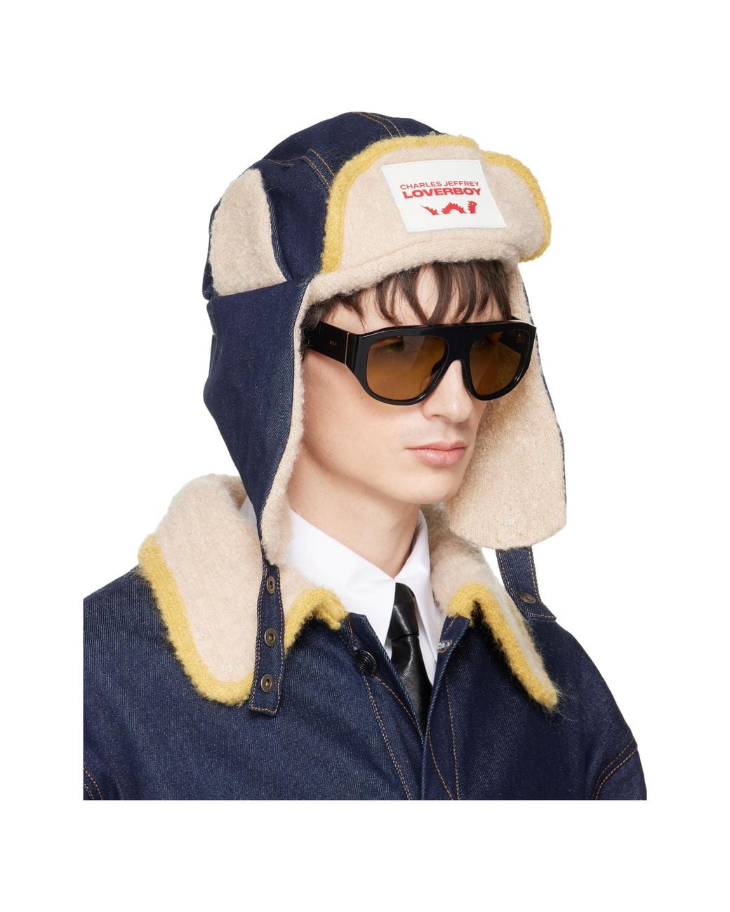 charlesjeffreyloverboy Blue Spliced Aviator Cap for men