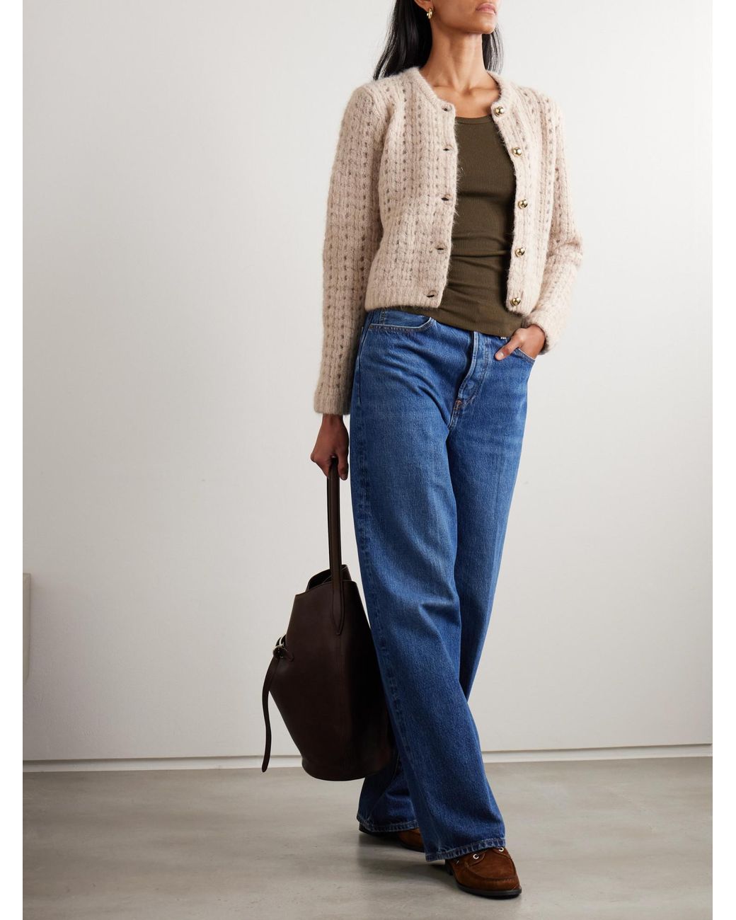 FRAME Natural Button-Front Cardigan