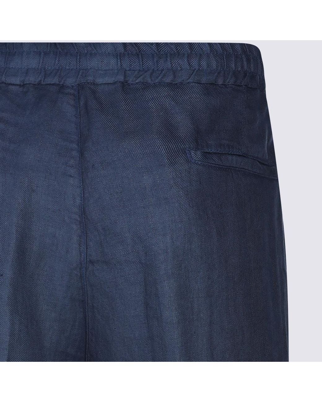 Brunello Cucinelli Blue Drawstring Tapered Pants for men
