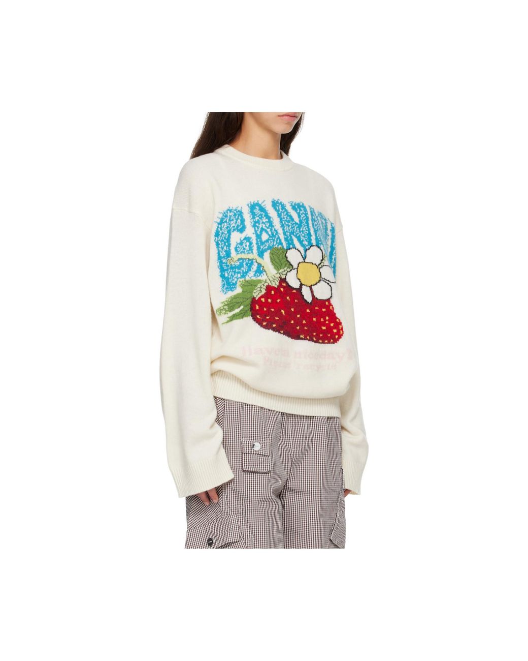 Ganni White Strawberry Oversized Jumper