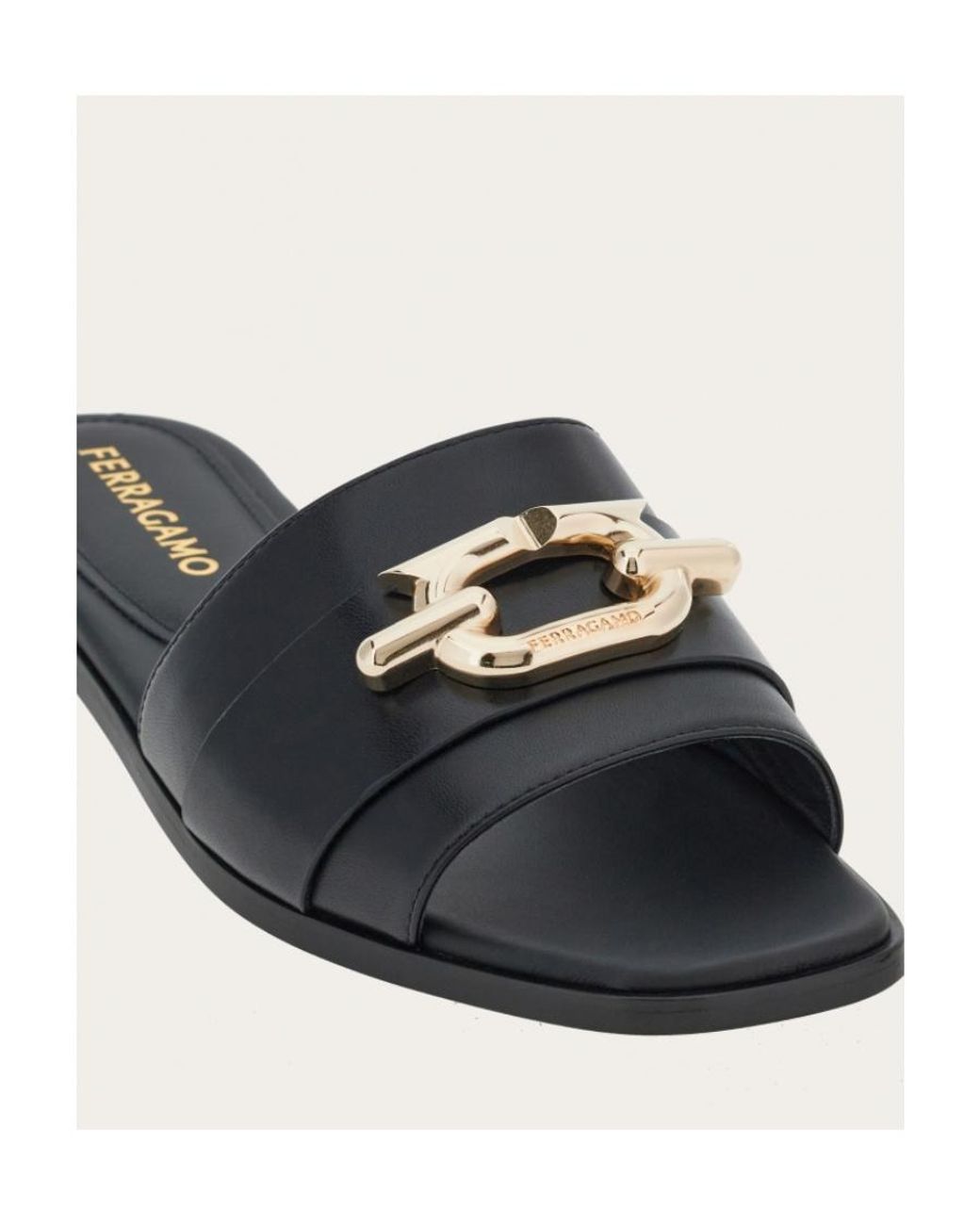 Ferragamo Black Square Head Slippers