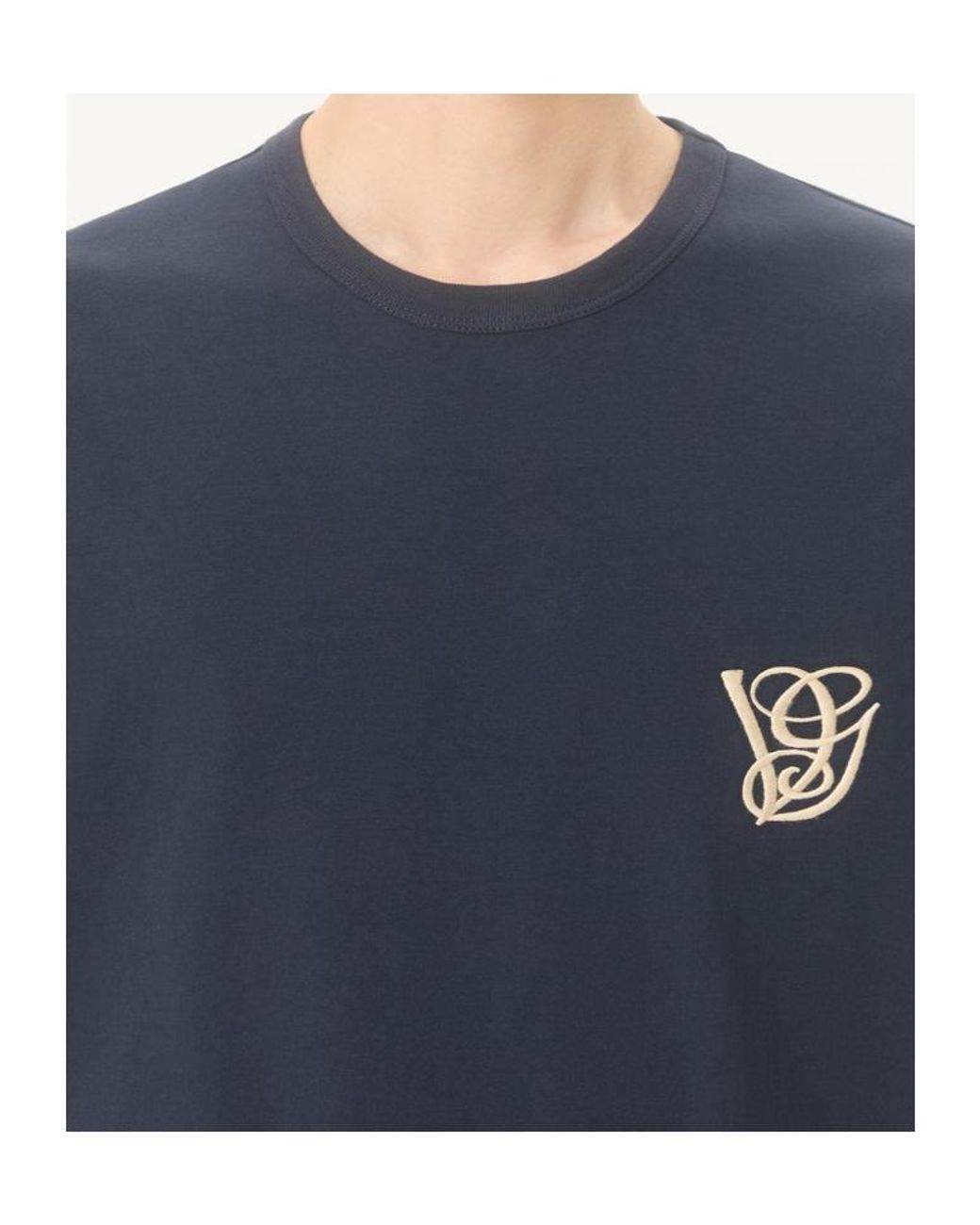 Valentino Blue Logo Embroidered Crewneck T-Shirt for men
